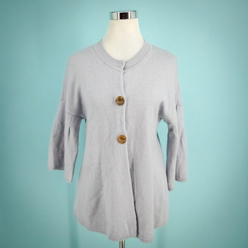 J. McLaughlin Size Medium M Gray Snap 3/4 Sleeve Wool Cashmere Cardigan Sweater